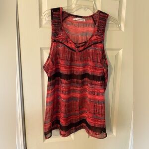 Maurice’s Women's Red black gray sheer Sleeveless Top size 1 XL shirring detail